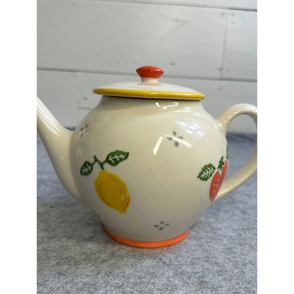 Laura Ashley Summer Fruits Teapot Vintage 1997 Hand Decorated England Ceramic